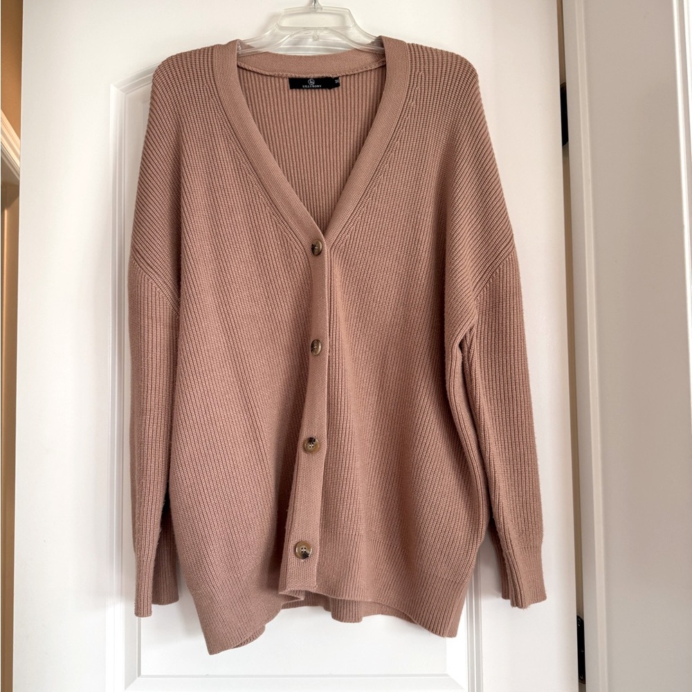 Tan Ribbed Button-Down Cocoon Cardigan